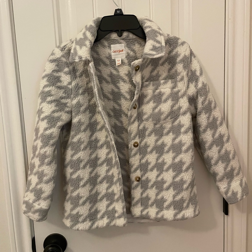 Cat & Jack Gray and White Houndstooth Fleece Snap Jacket